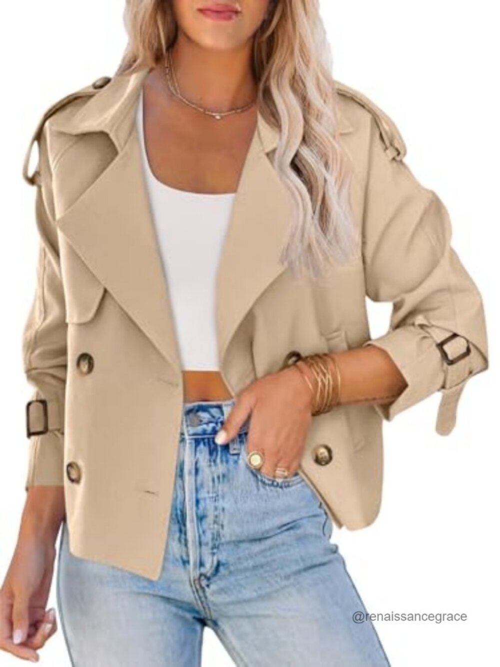 Saodimallsu Women's Crop Double Breasted Trench Coat Short Jacket